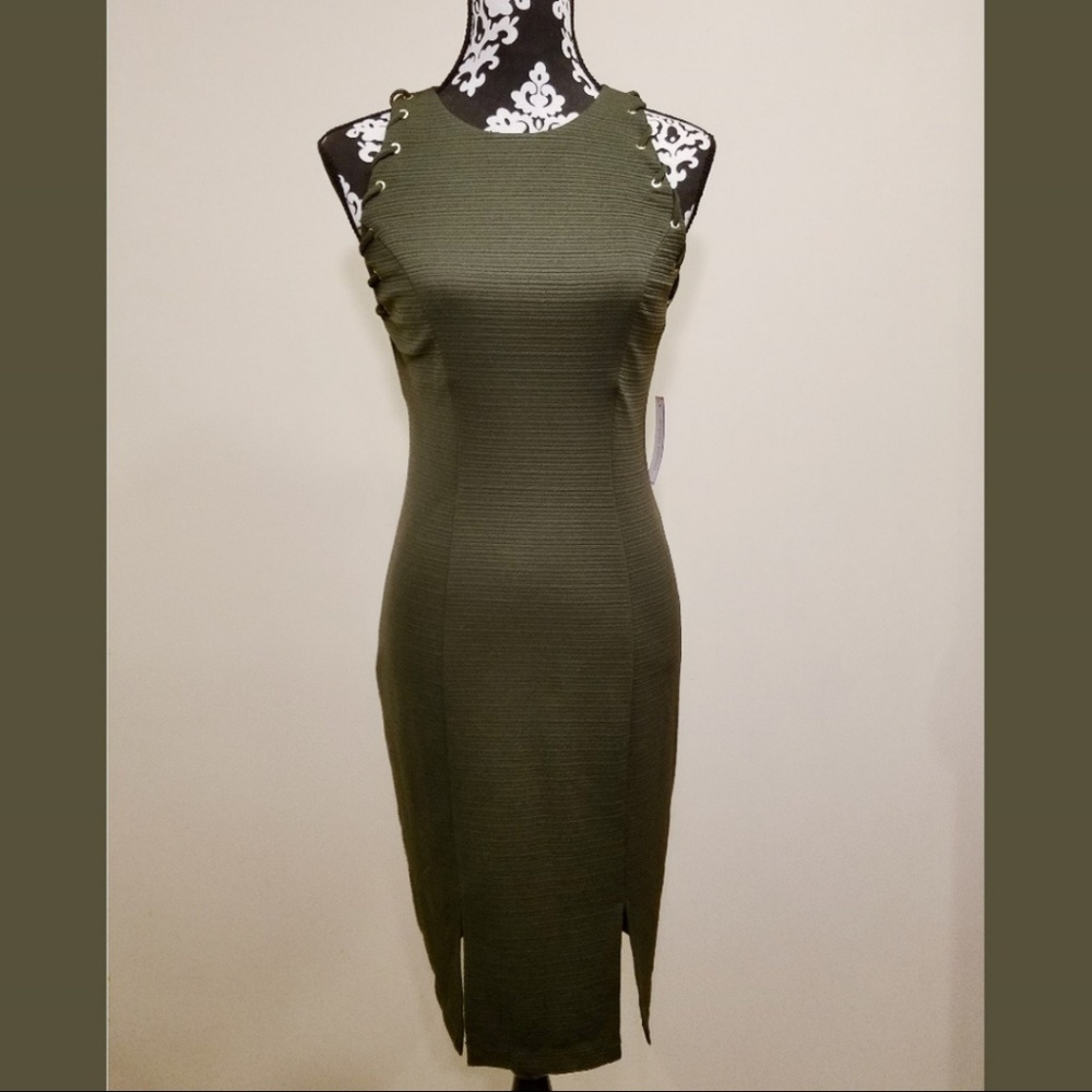 Bisou Bisou Olive green dress with lacing detail